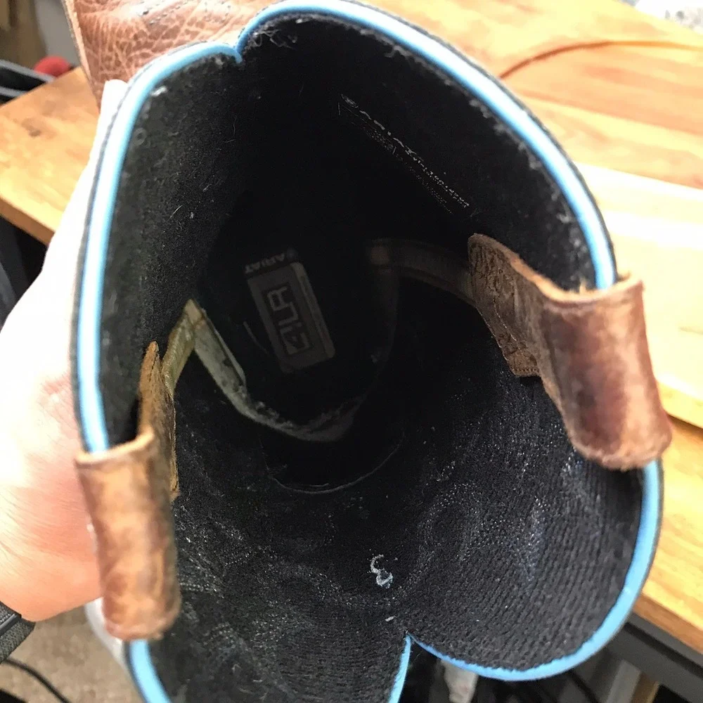 Ariat Tombstone Western Boots Kids 3 Brown Black Blue Stitched Square Toe Cowboy